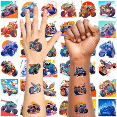 Imagem de Aresvns Tatuagem temporária Monster Trucks para crianças, 117 padrões de carros, tatuagens falsas fofas para meninas, meninos, sacolas de brindes, artigos de decoração de festa de aniversário