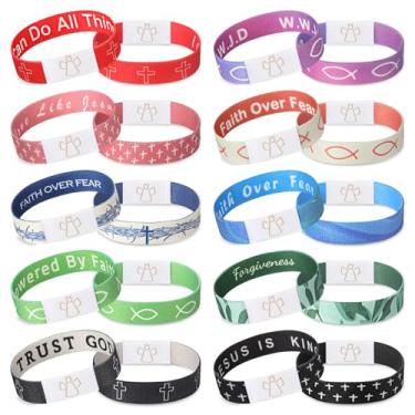 Imagem de Huquary 10 pulseiras de versículo bíblico com função NFC para mulheres, homens, adultos, adolescentes, presente cristão Jesus, 7.09 x 0.59 inches / 18 x 1.5 cm, poliéster e elástico, Sem Pedra
