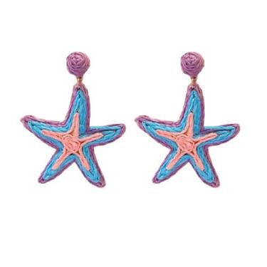 Imagem de Brincos de estrela do mar feitos à mão com estrela do mar azul para mulheres brincos pendentes de estrela do mar azul joia estilo férias de verão praia, Latão, Sem pedra preciosa