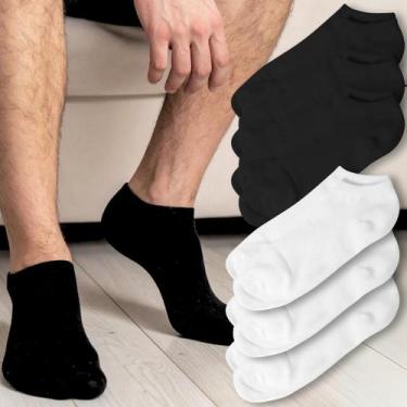 Imagem de Kit 6 Meia Soquete Masculina Curta Cano Baixo Branca e Preta - Rupee, 