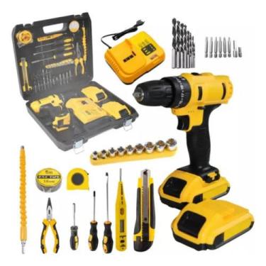 Imagem de Kit Ferramentas Com Parafusadeira 2 Baterias 25V E Maleta Com Vários a