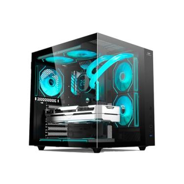 Imagem de Gabinete AQUARIUS Gamer C3Tech MT-G920BK, Preto, Frontal e lateral de vidro temperado, USB 2.0 e 3.0, Conector P2 para Audio e para Microfone, Filtro anti poeira