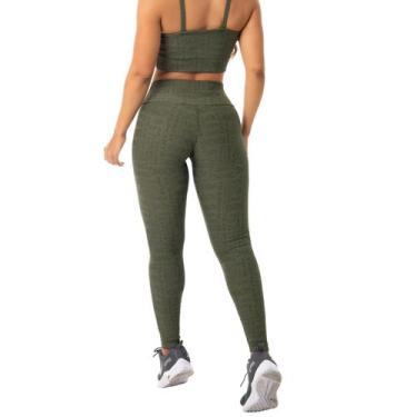 Imagem de Calça Legging Fitness Academia Jacquard Textura Verde Militar - Sallad