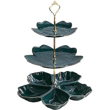 Imagem de Suporte Para Bolo Prato De Sobremesa De Cerâmica De Moda Prato De Sobremesa Duplo Mesa De Bolo Suporte De Frutas De Doces De Pastelaria Multicamadas Para Festa De Aniversário De Casamento, D