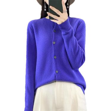 Imagem de Cardigan De Lã Merino Sólida Para Mulheres Com Decote O Jaqueta Quente Sólida Casual De Malha, Orange, M