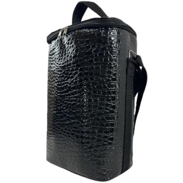 Imagem de Bolsa Porta Vinho Térmica Suporta 6kg Porta 2 Garrafas E Taças De Vinho(CROCO PRETO)