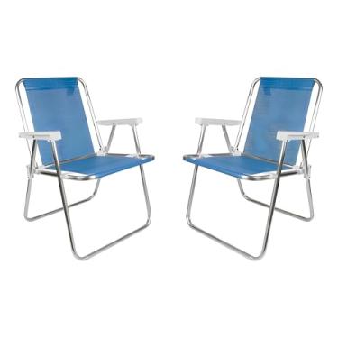 Imagem de Mor - Kit 2 Cadeiras Alta Praia cor Azul – Alumínio Leve, Dobrável, Resistente à Ferrugem, Ideal para Praia, Camping e Piscina – Suporta até 110kg