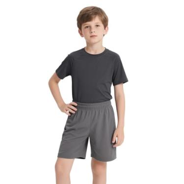 Imagem de Short de futebol juvenil para meninos grandes Toptie, short de corrida de 20 cm com bolsos, Cinza, 18-20