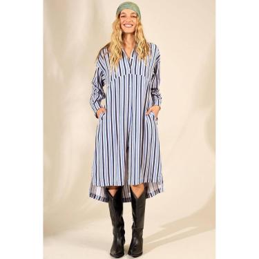 Imagem de Chemise Midi Com Mangas Longas Azul Listrado Yacamim P6-Feminino