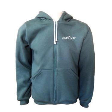 Imagem de Blusa Moletom Zíper Blusa Masculino De Frio Flanelado Surf, Verde escu
