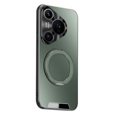 Imagem de HAOMRIYL Capa fosca para Huawei Pura 80 Ultra/80 Pro+/80 pro/80, capa magnética com suporte para carregamento sem fio, capa de lente de metal, verde, 80