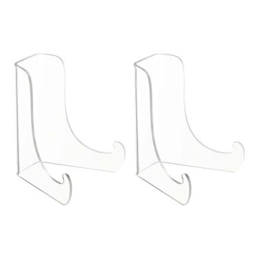 Imagem de PATIKIL Suporte de exibição de placa de acrílico de 11,4 cm, pacote com 2 suportes de imagem de suporte de placa de cavalete médio transparente para porta-retratos de cartões CD Book Challenge Coin