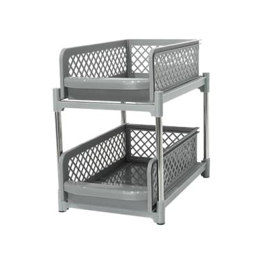 Imagem de AFXGUSD Organizador de Armário Retrátil, Organizador de Temperos, Prateleira de Banheiro E Cozinha de 2 Níveis, Cinza