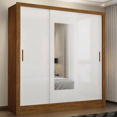 Imagem de Guarda-Roupa Santiago 3 Portas 3 Gavetas com Espelho Cinamomo/Branco - Carioca Móveis