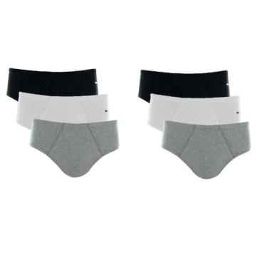 Imagem de Kit Com 6 Cuecas Slip Mash Algodão 010.20, GG, Branco/Cinza mescla/Pre