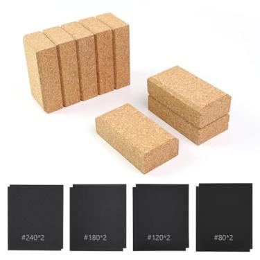Imagem de SCOTTCHEN Bloco de lixamento de cortiça, bloco de perfuração de cortiça, bloco de costura de cortiça, pacote com 8 peças, ferramenta de lixamento manual para marcenaria, reparo de móveis, artesanato