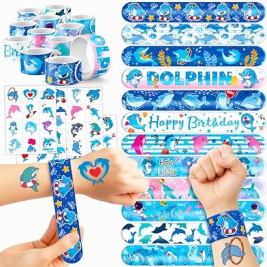 Imagem de 72 adesivos de tatuagens temporárias de golfinho, 48 peças, 24 peças, pulseiras de tapa perfeitas para chás de bebê temáticos de aniversário ou recompensas de sala de aula, decoração ideal e presentes