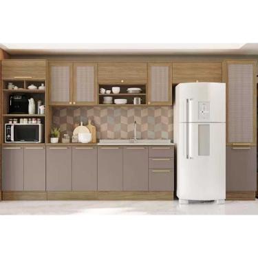 Imagem de Kit Cozinha Modulada 8 Peças Botanic (3Aéreos+2Balcões+2Paneleiros+1Complemento) s/Pia M658 Nogueira/Fendi Fosco - Kappesberg