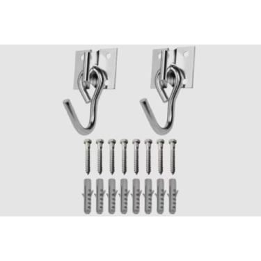 Imagem de Kit de Ganchos para Rede de Dormir, 2 Peças, com Parafusos e Buchas, Suporte para Fixação em Parede