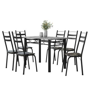 Imagem de Conjunto De Mesa Sala de Jantar Leia Com 6 Cadeiras Tubular Granito 1,40m Artefamol