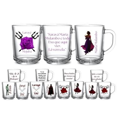 Imagem de Kit 3 Canecas Vidro Café Chá 225ml Orixás Diversos Umbanda Candomblé Guias Artigo Religioso Axé Proteção (MARIA MULAMBO)