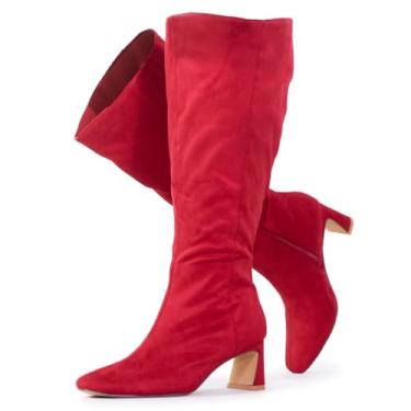 Imagem de RF ROOM OF FASHION Botas femininas plus size bico quadrado altura do joelho (largura larga na panturrilha), Red Su (salto de 5,7 cm), 8 Wide