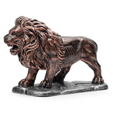 Imagem de Leão Andando Em Pé Base Estátua Decorativa Escultura Animal (Bronze/Base Prata)