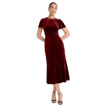 Imagem de Maggy London Vestido feminino midi de veludo com mangas esvoaçantes e silhueta de sereia, Escarlate escuro, 44
