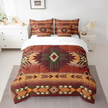 Imagem de O jogo de cama geométrica do sudoeste inclui edredom, conjunto de lençóis, fronhas e fronhas, conjunto de cama de 7 peças nativo do sudoeste, cama king size tribal laranja vermelha em uma bolsa, para
