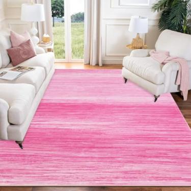 Imagem de USTIDE Tapete rosa infantil 1,5 m x 18 m lavável listrado tapete moderno para quarto/sala de estar/quarto de meninas tapete abstrato para meninas