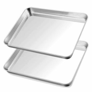 Imagem de Herogo Conjunto de assadeiras antiaderentes de aço inoxidável, conjunto de assadeiras retangulares de 30 x 25 cm para forno, 2 unidades de utensílios de cozinha multiuso, não tóxicos, resistentes e