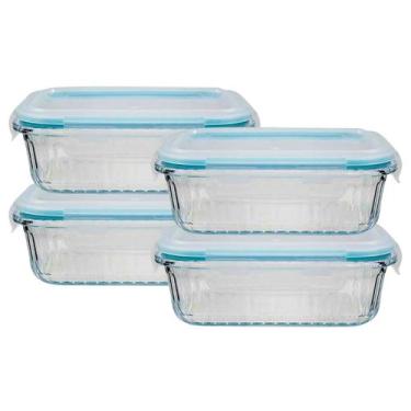 Imagem de Pote Vidro Canelado Pequeno 370ML Tampa Hermética Não Vaza 4Uni - Belo