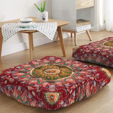 Imagem de Almofada de meditação mandala, tapete de meditação boho, almofadas de meditação para sentar no chão, almofadas para sentar em casa e ao ar livre, almofadas quadradas para ioga 55 x 55 cm
