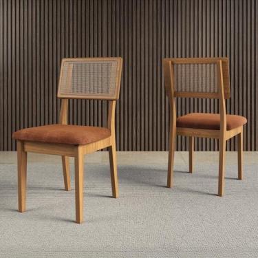 Imagem de Kit 2 Cadeiras Estofadas Encosto Telado Estrutura 100% Mdf Tecido Cesa