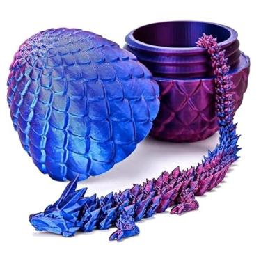 Imagem de Dragão em Ovo 3D Articulado – Dragão Impresso em 3D 22cm com Juntas Flexíveis, Ovo de Dragão 3D, Brinquedo Decorativo, Ornamento de Mesa e Ovos de Dragão Míticos (Roxo)