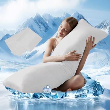 Imagem de Travesseiro de corpo grande DOWNCOOL com capa de resfriamento - Travesseiro de cama longo macio para o verão - Travesseiro de corpo inteiro respirável para adultos - 51 x 137 cm (branco, com capa)