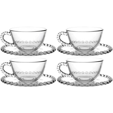Imagem de Conjunto de 4 Xícaras de Chá com Pires de Cristal Diamante 200ml - L`Hermitage