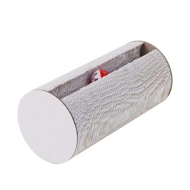 Imagem de IEUDNS Arranhador para gatos com bola de sino, brinquedo compacto de papelão ondulado, decoração, arranhador multifuncional resistente para gatos internos, Branco