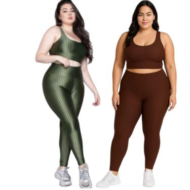 Imagem de KIT 2 Conjunto Top e Calça Plus Size New Zig 3D Serra e Mar Bojo Compressão Academia Moda Fitness-Feminino
