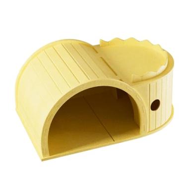 Imagem de Ｂｅｓｇａ Casa de papelão para gatos, arranhador para gatos, decoração de casa, tapete arranhador versátil, túnel para gatos para pequenos animais, cães, Amarelo