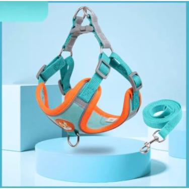 Imagem de Coleira Peitoral para cachorro pequenos e médios com guia para pet colete confortável (Azul, 10-14 KG)