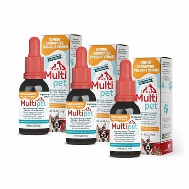Imagem de Medicamento Natural Para Pet Combate a Pulgas, Carrapatos e Vermes 30ml 3 Unidades