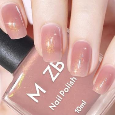 Imagem de Verniz de unhas rosa com glitter, secagem rápida, à base de água, sem UV, rosa nude com brilho dourado sutil, não tóxico, descasca, sem necessidade de lâmpada UV – Cor suave e transparente para