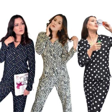 Imagem de Kit 3 Conjuntos Pijamas Adultos Feminino Longo Aberto Inverno Liganete