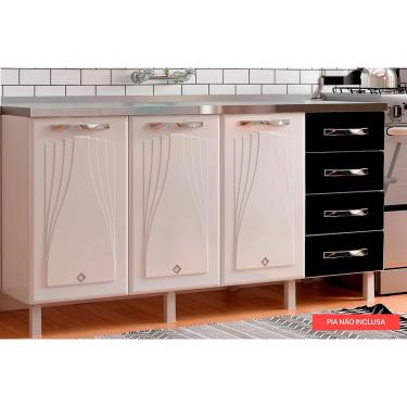 Imagem de Gabinete de Cozinha Modulado Balcão Star New 3 Portas e 4 Gavetas s/ Tampo 120cm Branco/Preto - Telasul