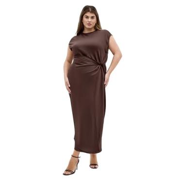 Imagem de City Chic Vestido feminino plus size - cetim com nó Beatrix, Trufa, 54