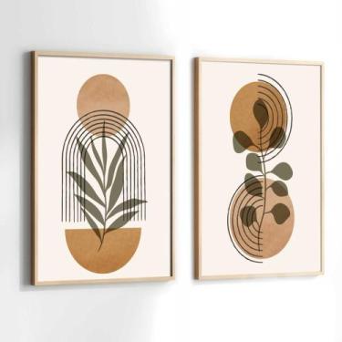Imagem de Conjunto Quadros Decorativos com Moldura Abstrato Marrom e Bege Kit 2 