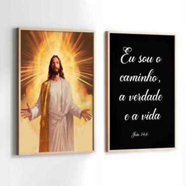 Imagem de Conjunto Quadros Decorativos com Moldura Jesus eu Sou o Caminho Salmo 