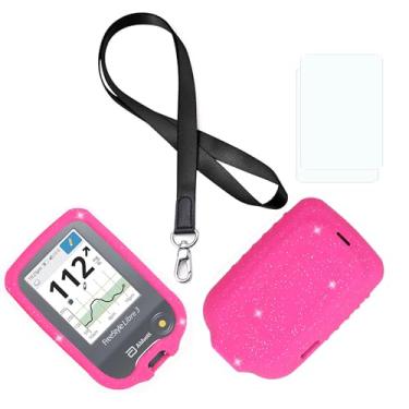 Imagem de Capa de silicone premium de cores mistas (cordão + protetor de tela TPU) para Freestyle Libre 3 e Freestyle Libre 2 (Glitter/Rosa choque)