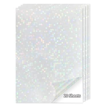 Imagem de Papel adesivo holográfico de 20 folhas, papel adesivo de vinil transparente para impressão de 20 x 28 cm, autoadesivo à prova d'água para impressora a jato de tinta/laser (pontos transparentes)